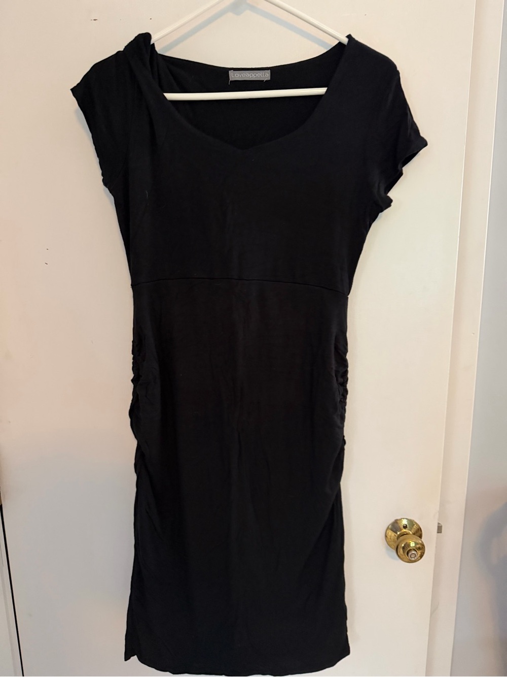 Loveappella Maternity Black Short Sleeve Midi Dress | Medium